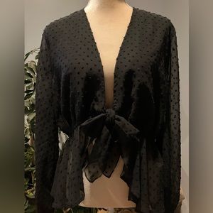 Pretty Little Thing Polka Dot Black Blouse/Wrap Size L
